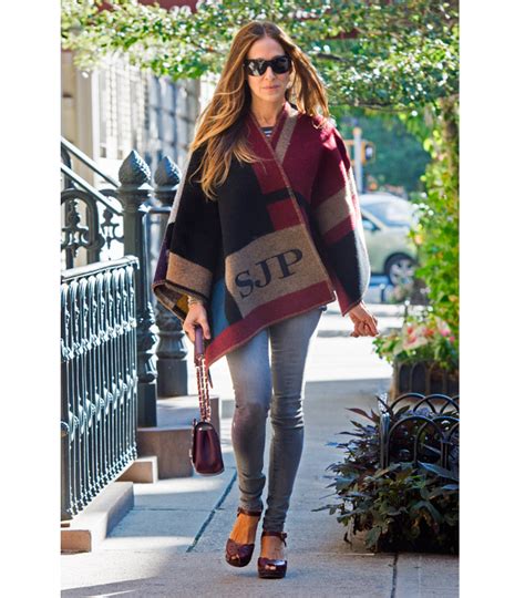 poncho burberry sarah jessica parker|Sarah Jessica Parker works the Burberry check print poncho in .